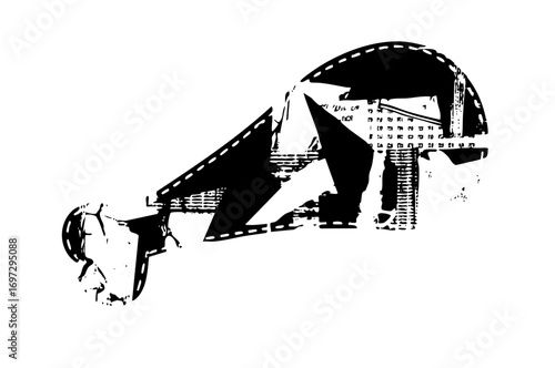 Vector Dynamic of a football player kicking a ball against a cityscape backdrop.