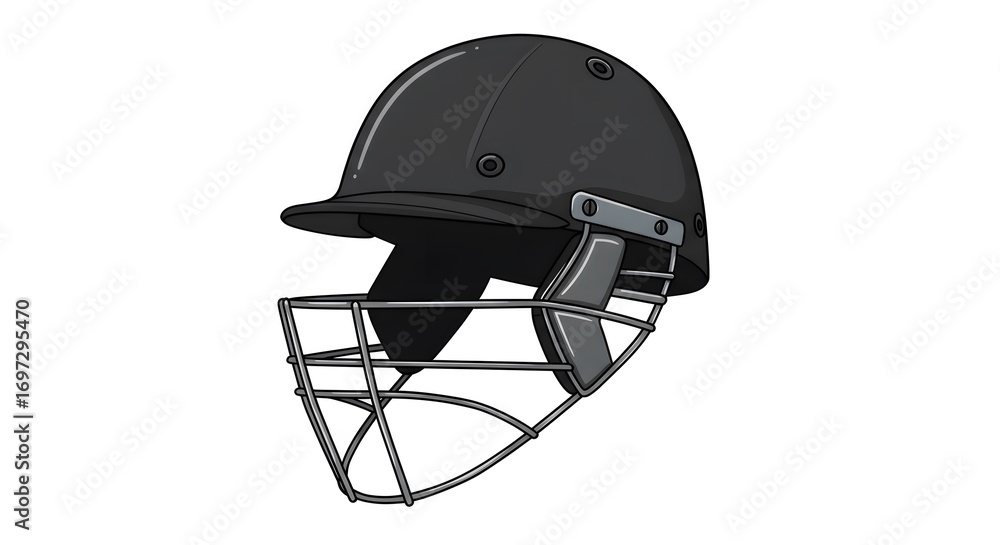 Fototapeta premium A black cricket helmet with a metal cage on it