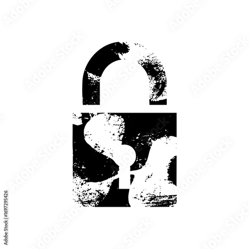 Vector Distressed padlock with keyhole security concept.