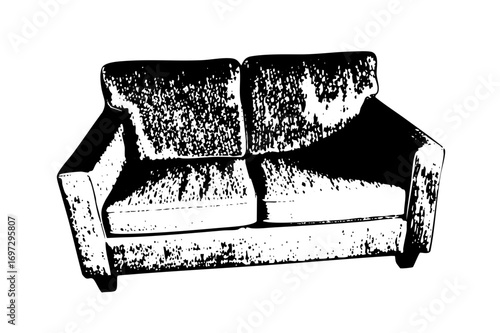 Vector Black and white of a modern two-seater sofa.