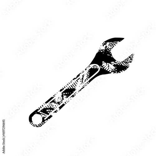 Vector Monochrome wrench depicts a tool for mechanical repair.