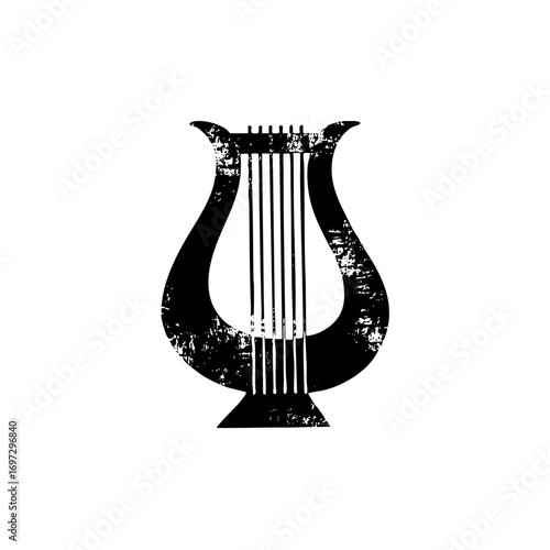 Vector Elegant lyre with distressed texture.