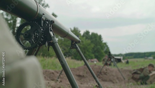 Vintage warfare era weaponry featuring a historical mortar installation