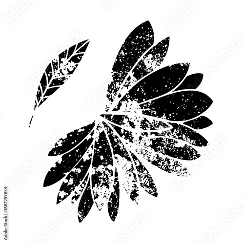 Vector Botanical of cannabis leaves with distressed texture.