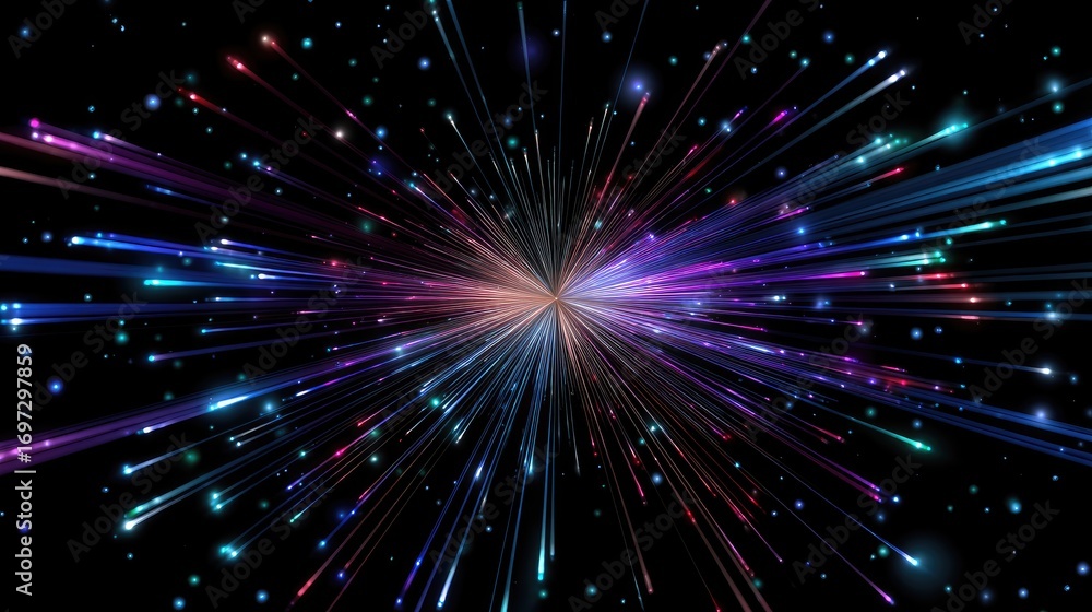 Fototapeta premium Vibrant Fireworks Burst Radiating Over Dark Background