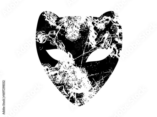 Vector Distressed feline mask with sharp edges.