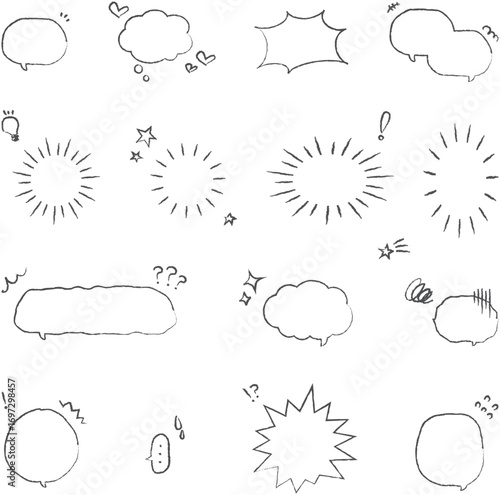 手描き風の吹き出し・集中線・記号アイコンのベクターイラストセット