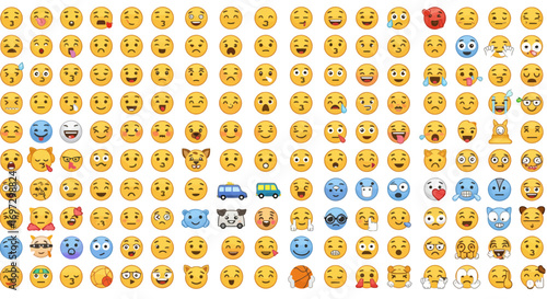 Diverse collection of emoji expressions showcasing a wide range of emotions
