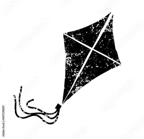 Vector Black silhouette of a diamond kite with trailing ribbons.