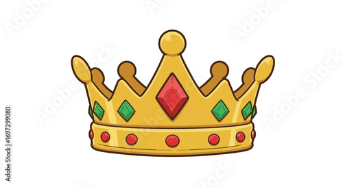 Illustrative golden crown with gems, symbolizing royalty and power in cartoon style