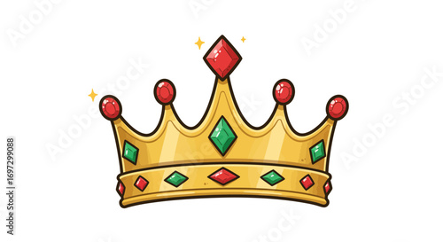 Cartoon Gold Crown with Gemstones Sparkling on a White Background design