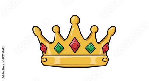 Golden crown with red and green gems on a white background illustration