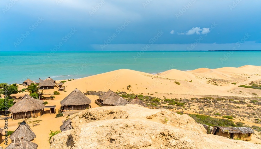 Fototapeta premium Coastal huts on sand dunes