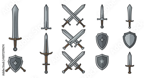 Collection of Illustrated Swords and Shields for Gaming and Fantasy Illustrations