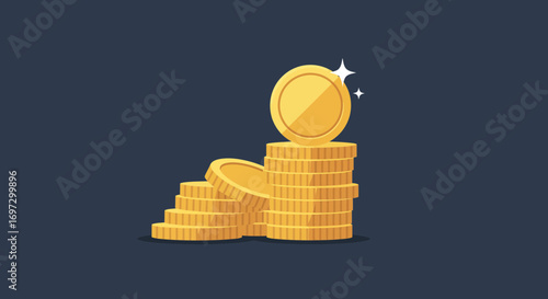 Gold Coin Stack and Steps Illustrating Financial Growth and Investment