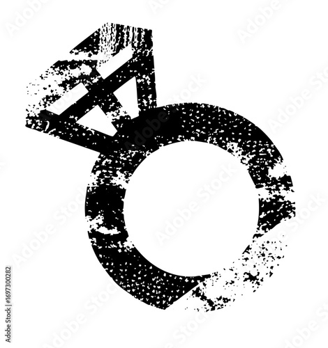 Vector Black symbol depicting a stylized female gender sign with a distressed texture.