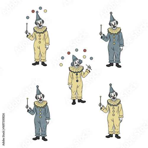 set of funny cartoon clown