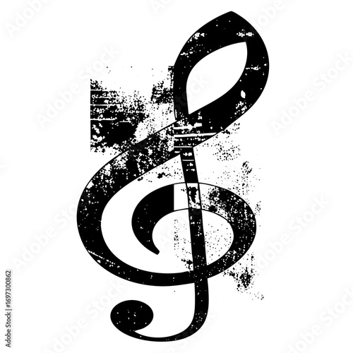 Vector Distressed treble clef with a vintage aesthetic.