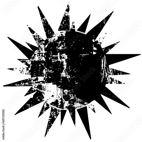 Vector Distressed starburst with sharp spikes and textured .