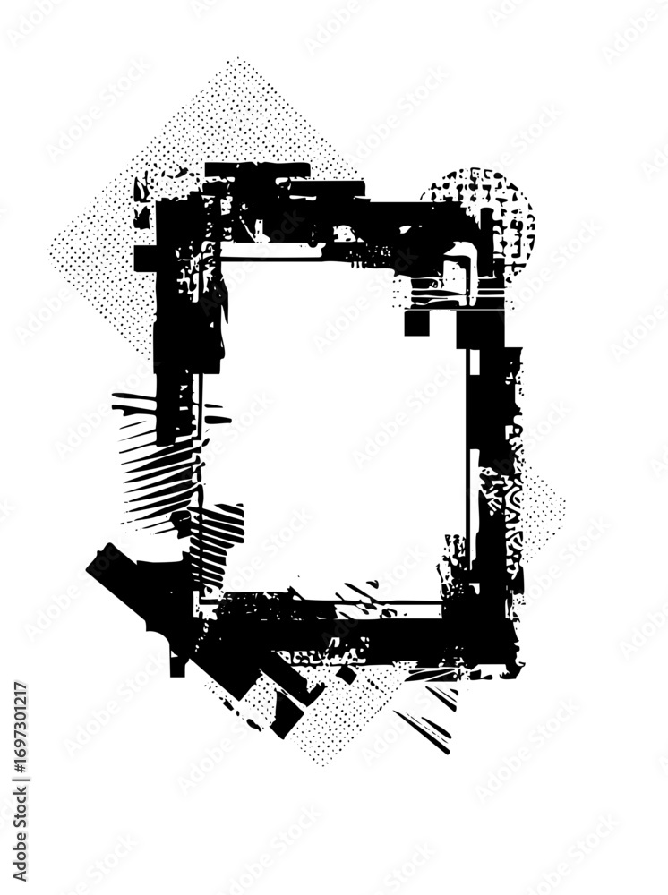 Fototapeta premium Vector Abstract fragmented square frame with textured edges.