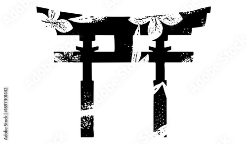 Vector Black Torii Gate with Floral Accents