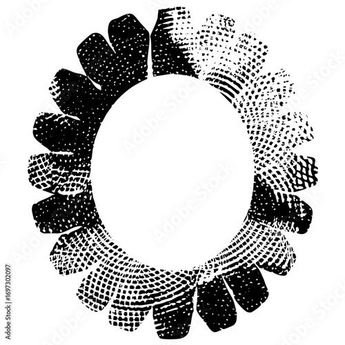 Vector Abstract floral frame composed of textured petal shapes.
