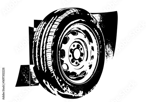 Vector Detailed vector of a vehicle tire with a metallic rim.
