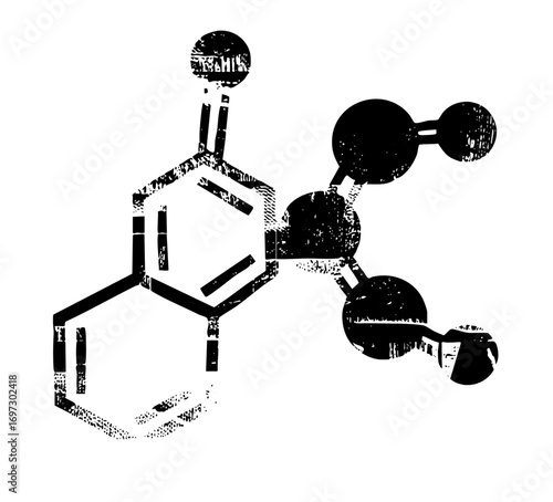 Vector Molecular structure depicts a chemical compound with carbon hydrogen and oxygen atoms.