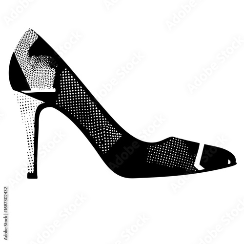 Vector Elegant high-heeled shoe in halftone style.