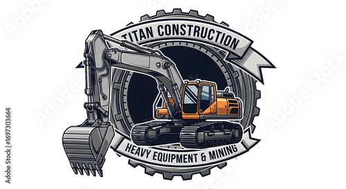 Detailed logo featuring a heavy-duty excavator with 