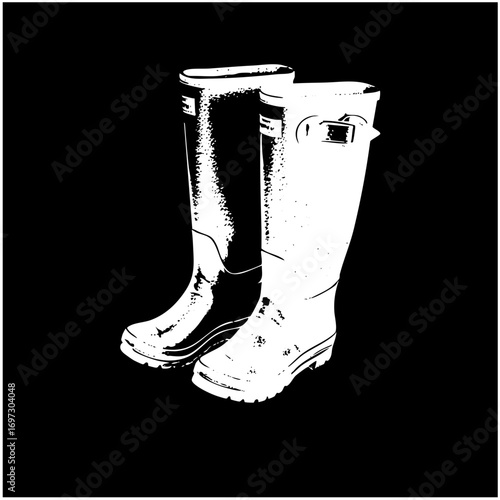 Vector White rain boots with buckle detail.