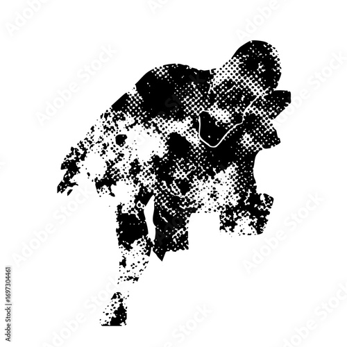 Vector Dynamic figure of a runner in distressed halftone style.