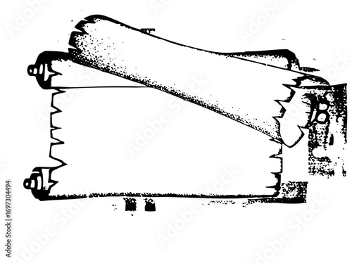 Vector Detailed of a vintage crosscut saw with a sturdy handle.