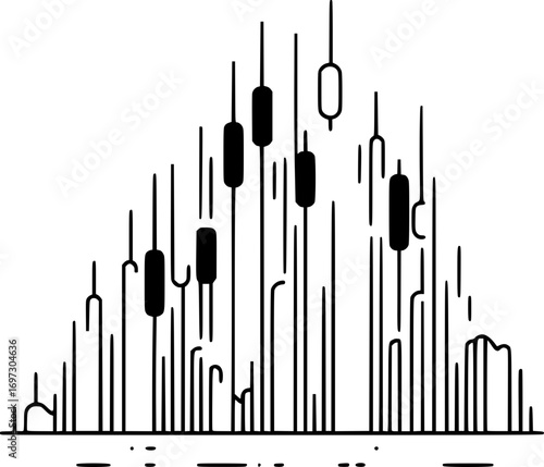 Minimalist black and white vector of stock market candlestick chart, simple line art financial trading symbol for investment and analysis