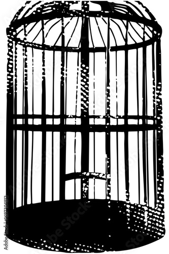 Vector Detailed of a vintage birdcage with vertical bars.