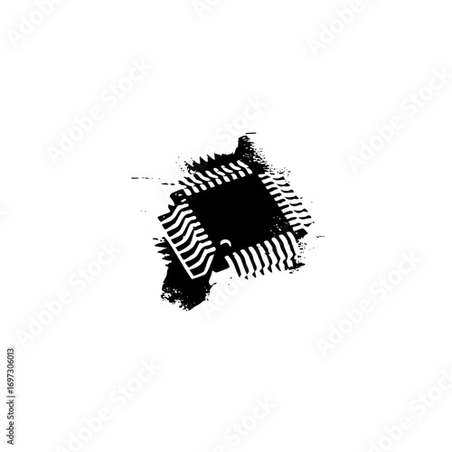 Vector Abstract microchip with detailed pin connections.