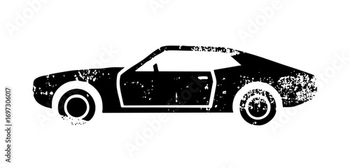 Vector Distressed monochrome of a sports car with an open door.