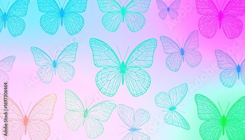 Rainbow Pastel Butterfly Wireframe Pattern Background