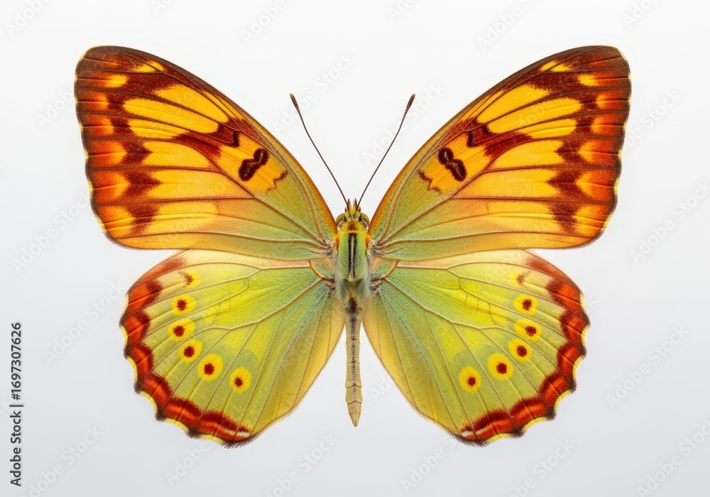 Fototapeta premium Vibrant tropical butterfly with colorful outstretched wings