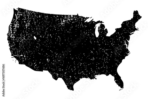 Vector Detailed black silhouette of the continental United States map.
