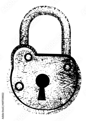 Vector Distressed padlock with a keyhole and shackle.