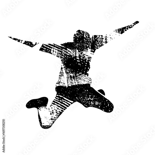 Vector Dynamic athlete silhouette leaps with outstretched arms.