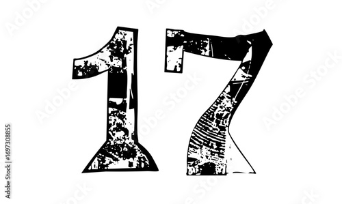 Vector Distressed typographic featuring the number seventeen.