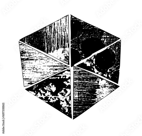 Vector Geometric hexagon with textured facets .