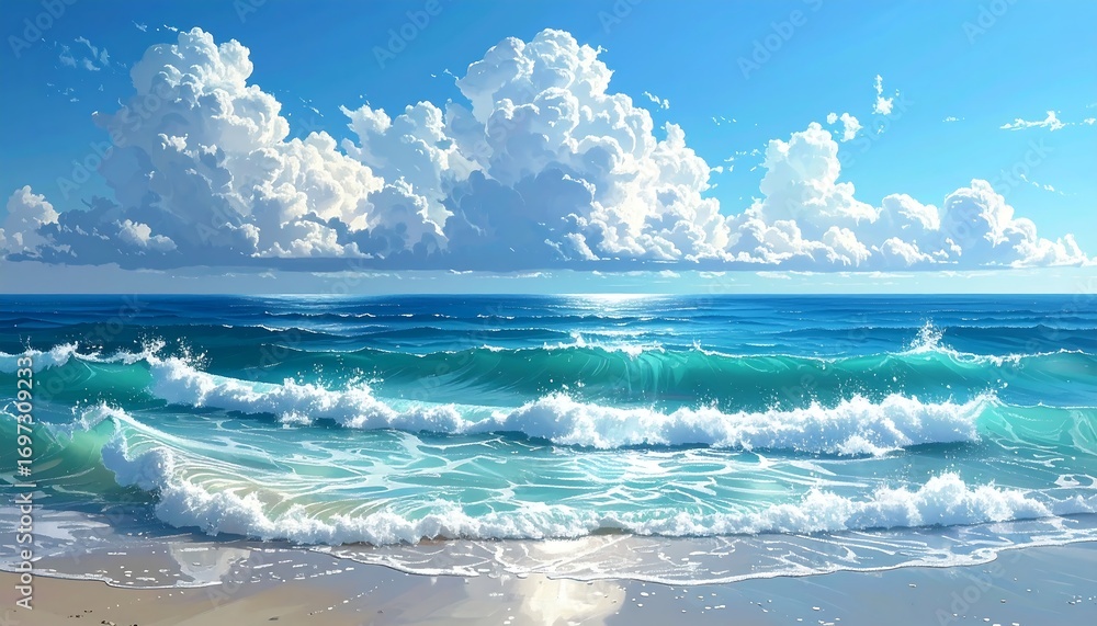 Obraz premium Ocean waves, sunny sky