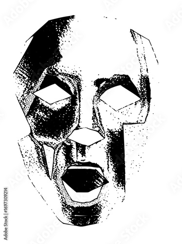 Vector Abstract face with geometric shapes and expressive features.