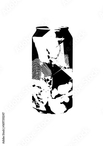 Vector Crushed aluminum can with fragmented shapes.
