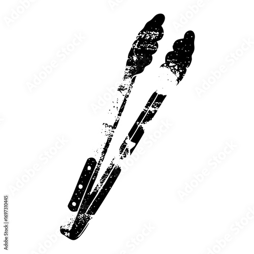 Vector Black kitchen tongs with a distressed texture.