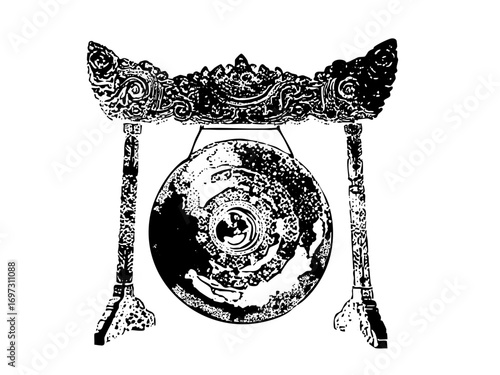 Vector Ornate Gong with Decorative Stand