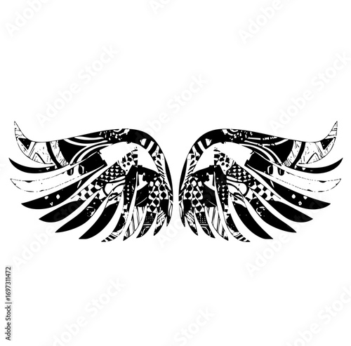 Vector Intricate black wings with decorative .